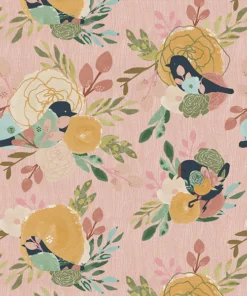 PBS Fabrics Song Bird - Pink Unbleached , Canvas