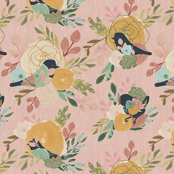 PBS Fabrics Song Bird - Pink Unbleached , Canvas