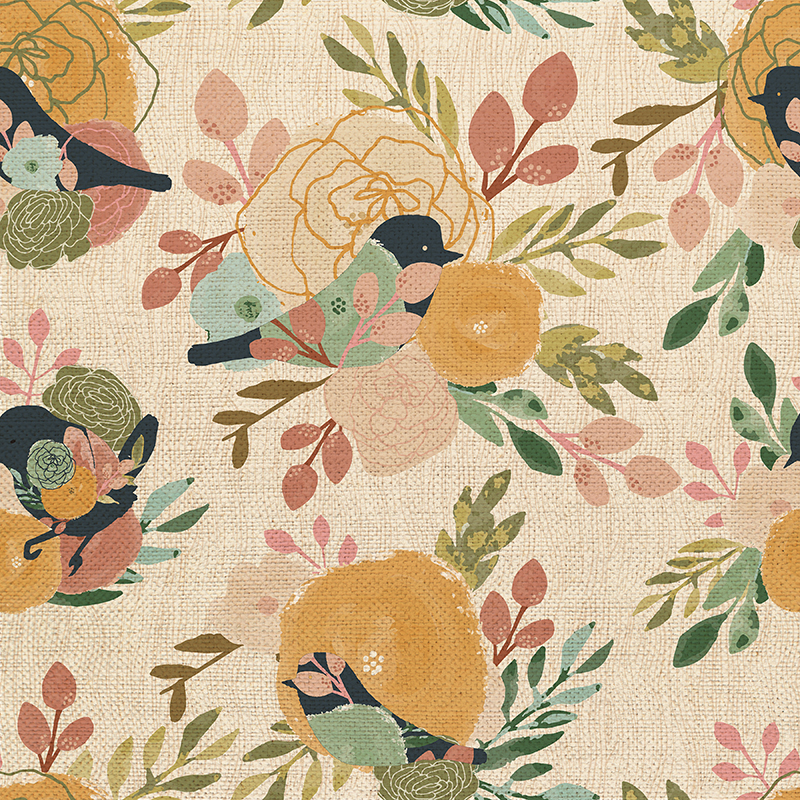 PBS Fabrics Song Bird - Pink Unbleached , Canvas - Afbeelding 3