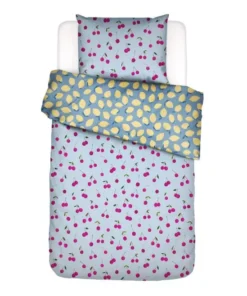ESSENZA & CO Zesty cherry Ijsblauw Dekbedovertrekset 140 x 220 cm