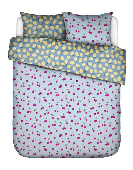 ESSENZA & CO Zesty cherry Ijsblauw Dekbedovertrekset 240 x 220 cm