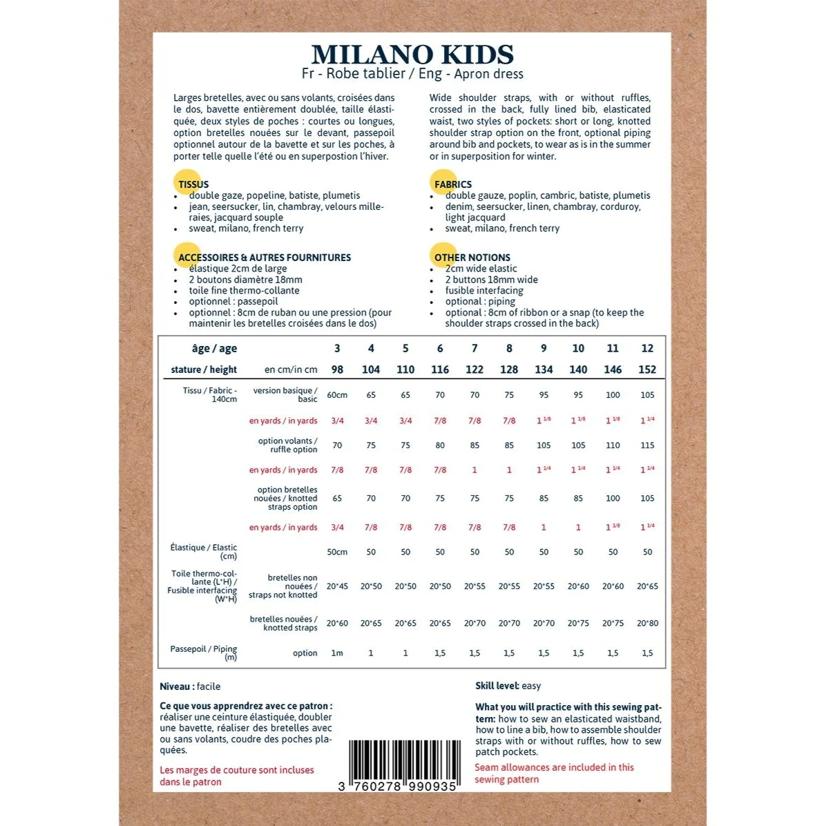 Ikatee Naaipatroon Jurk Milano Kids | 3Y-2Y, verwachte levering mei 2026 - Afbeelding 2