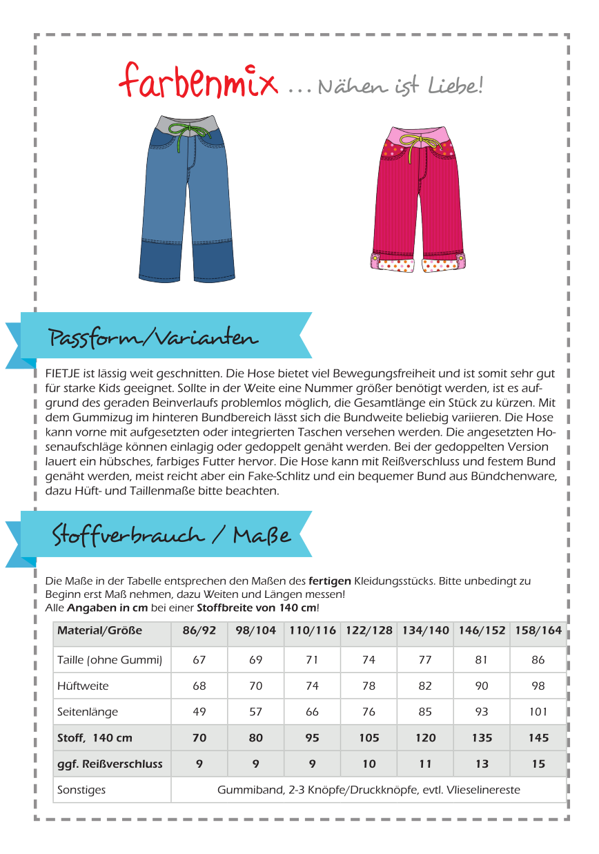 Farbenmix Naaipatroon Broek Fietje | 86-164 - Afbeelding 2