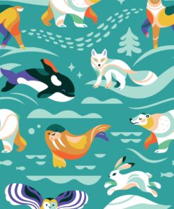 Hazeltjes Snowy Animals turquoise organic summersweat