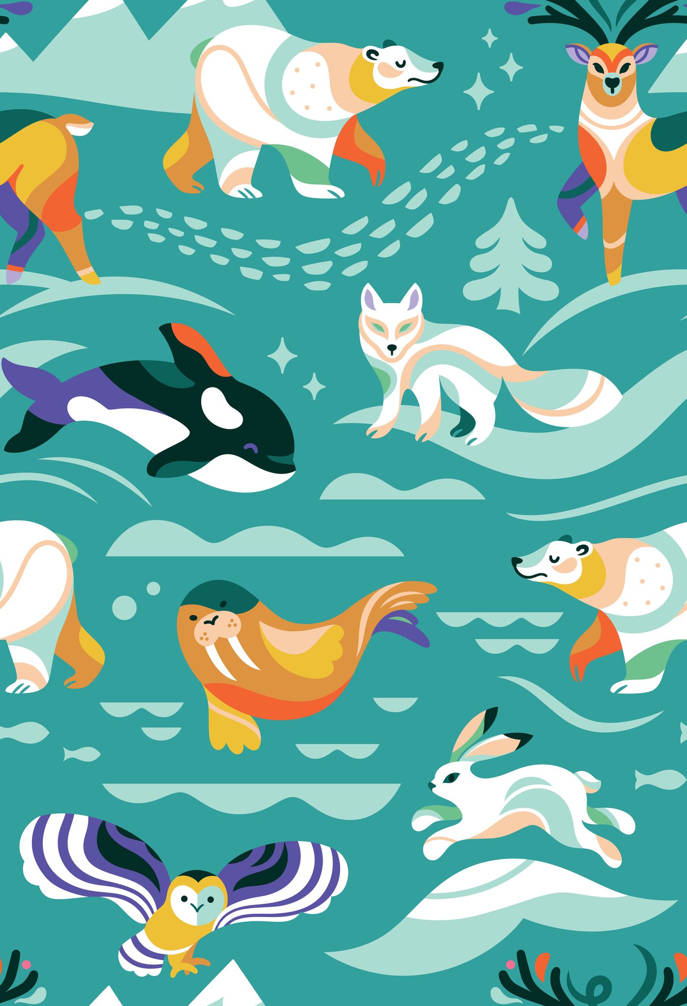 Hazeltjes Snowy Animals turquoise organic summersweat