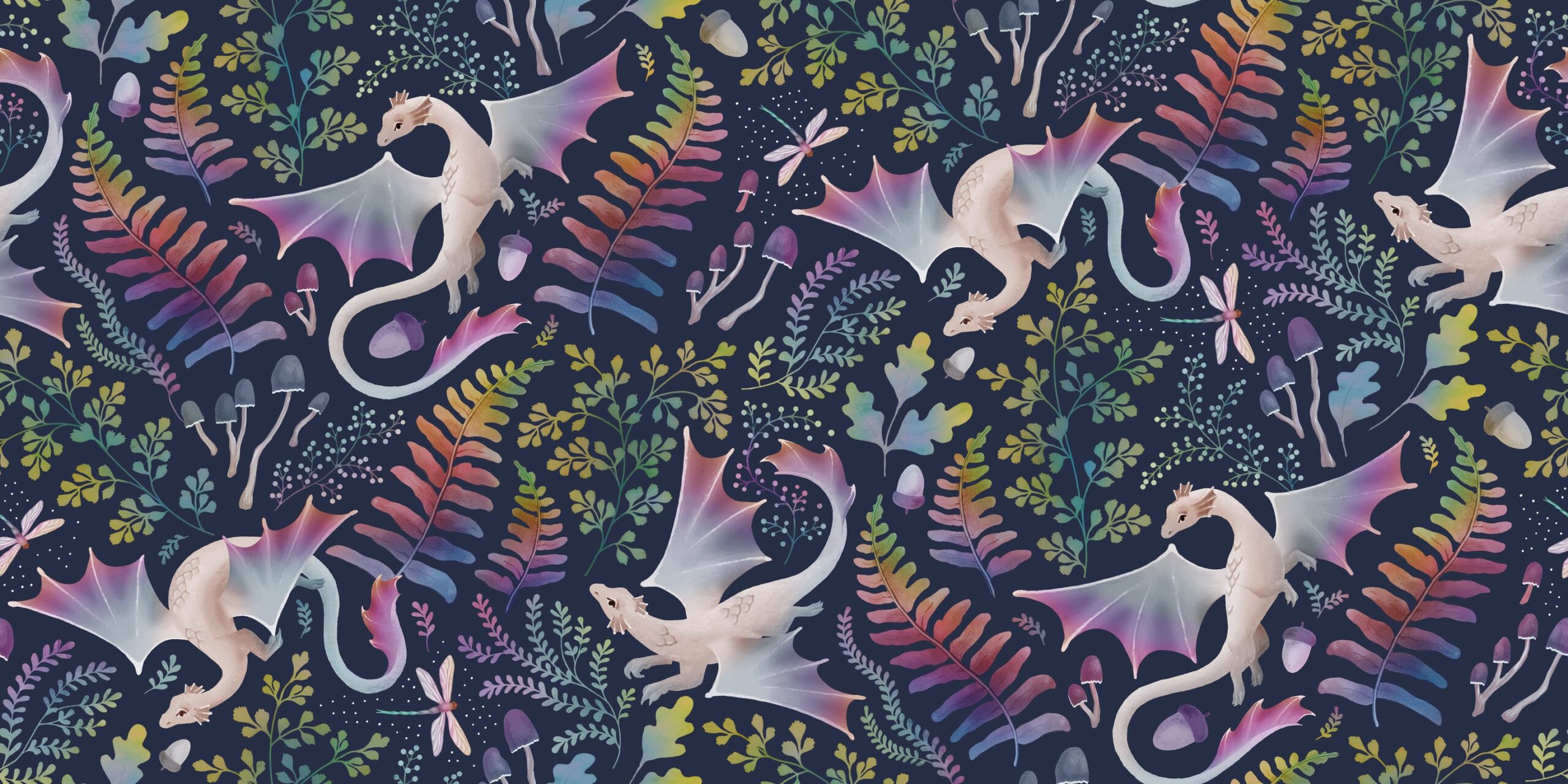 Hazeltjes Forest Dragons Rainbow Navy, organic summersweat