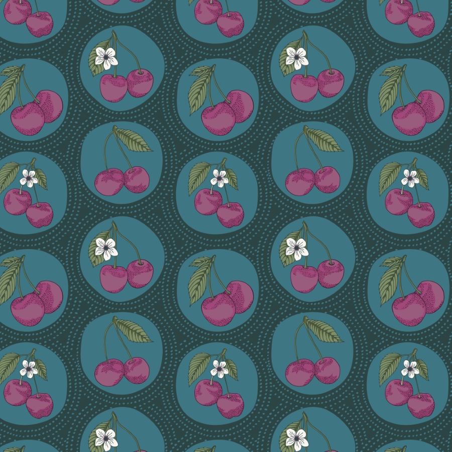 Cloud9 Black Forest - 229259 - Dotted Cherries | Teal, verwachte levering oktober-november 2026