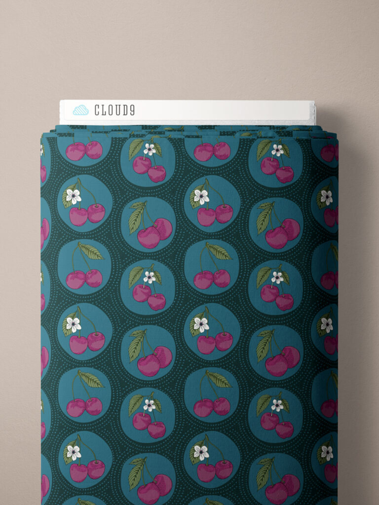 Cloud9 Black Forest - 229259 - Dotted Cherries | Teal, verwachte levering oktober-november 2026 - Afbeelding 2